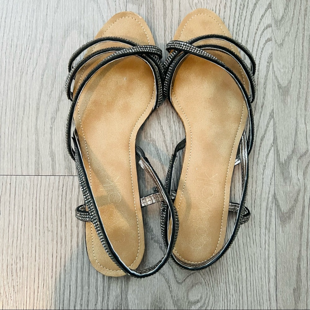 Black Flat sandals with rhinestones in US size 8.5 by Catwalk